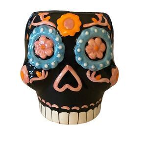 Sugar Skull Halloween Colorful Ceramic Planter NWOT